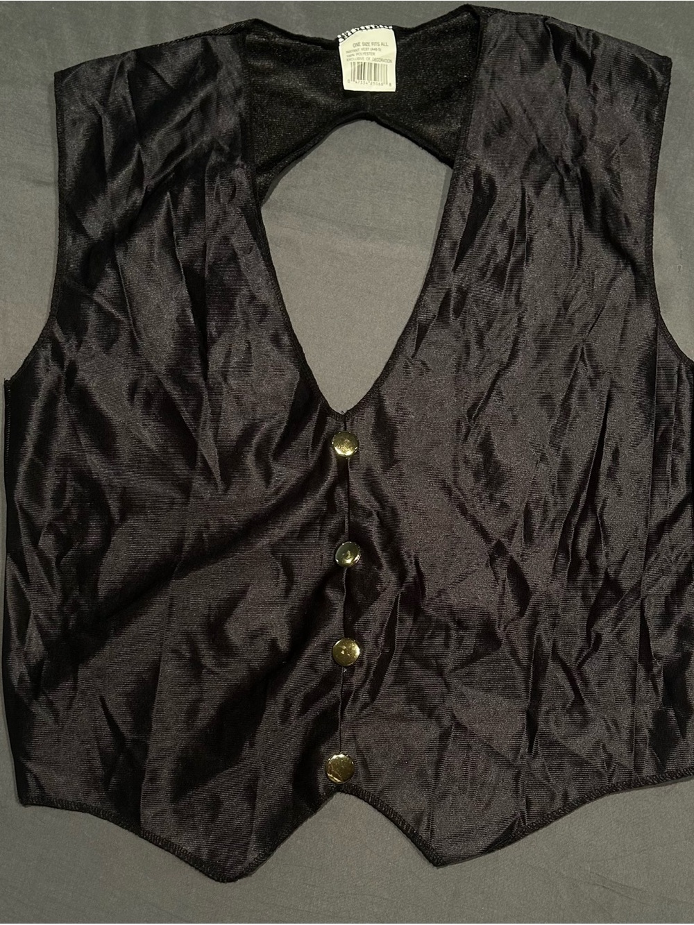 Black Costume Vest with Gold Accent Buttons & Tie Back